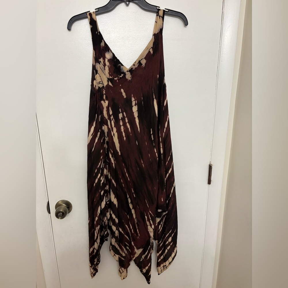 Asymmetrical Tie-Dye Handkerchief Hem Dress Flowy Oversized Bohemian